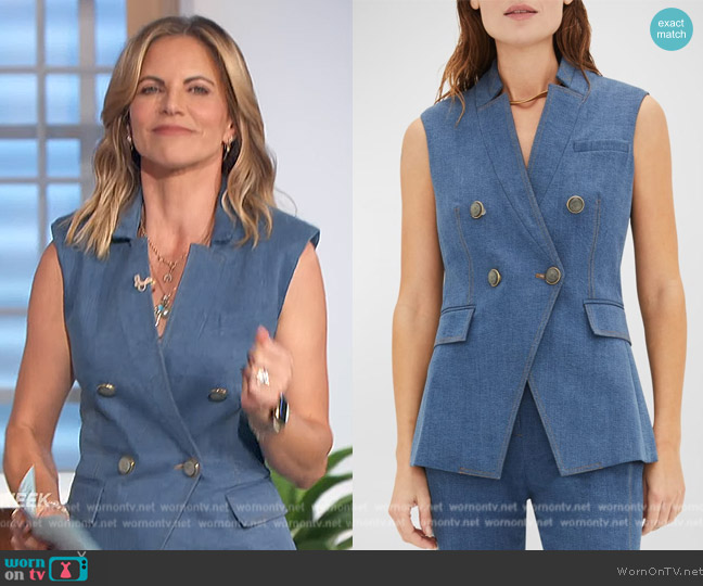 Veronica Beard Amika Tailored Denim Vest worn by Natalie Morales on The Talk