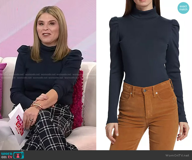 Veronica Beard Cedar Puff-Sleeve Turtleneck Top worn by Jenna Bush Hager on Today