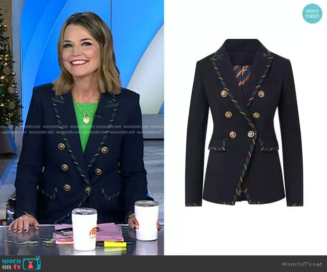 Veronica Beard Miller Striped Piping Dickey Jacket in Navy worn by Savannah Guthrie on Today
