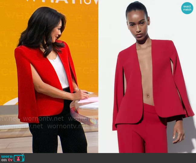 Zara Cape Blazer worn by Nancy Chen on CBS Mornings