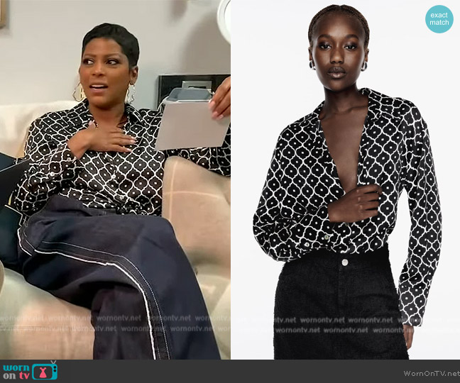 Zara Geometric Print Satin Effect Shirt worn by Tamron Hall on Tamron Hall Show