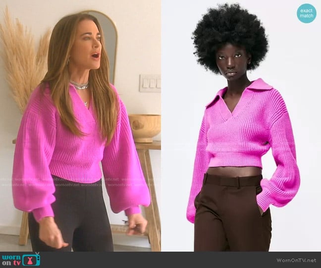 Zara Knit Sweater with Balloon Sleeves worn by Kyle Richards on The Real Housewives of Beverly Hills