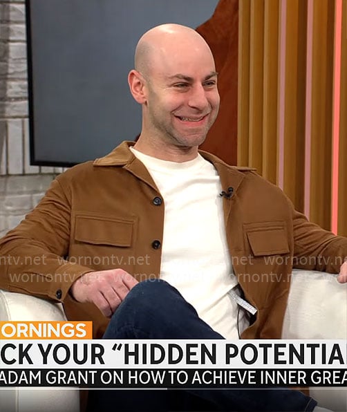 Adam Grant’s brown shirt jacket on CBS Mornings