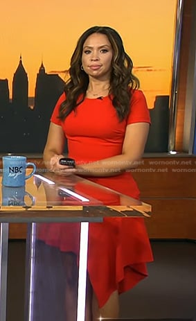 Adelle’s red asymmetric hem dress on Today