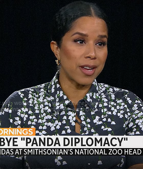 Adriana Diaz’s black and white floral top on CBS Mornings
