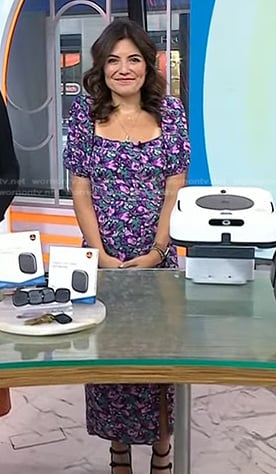 Adrianna’s purple floral square neck dress on Today