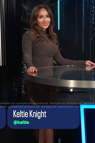 Adrienne’s brown ruched dress on E! News