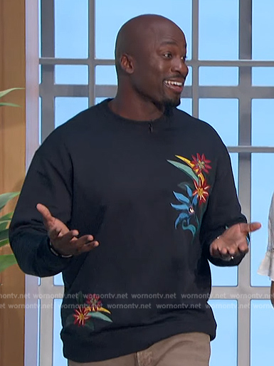 Akbar’s floral embroidered sweatshirt on The Talk