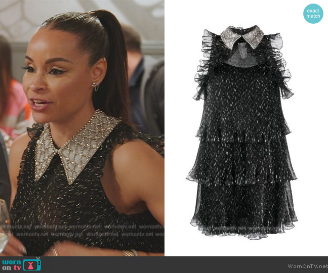 Alberta Ferretti Crystal Embellished Tiered Mini Dress worn by Sai De Silva on The Real Housewives of New York City