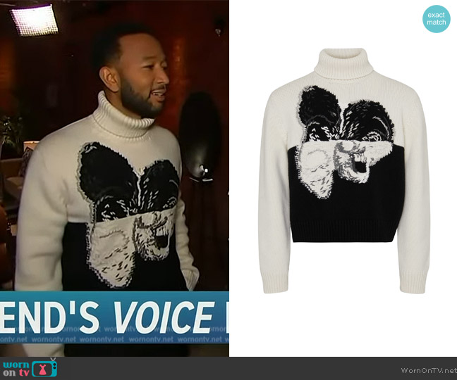Alexander McQueen Turtluneck sweater worn by John Legend on Access Hollywood