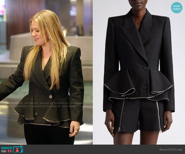 Alexander McQueen Zip Ruffle Wool & Mohair Blend Jacket worn by Kelly Clarkson on The Kelly Clarkson Show