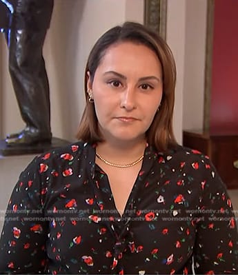 Ali Vitali’s black floral tie neck blouse on NBC News Daily