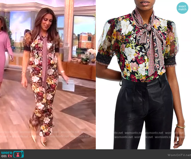 Alice + Olivia Brently Floral Tie-Neck Puff-Sleeve Top worn by Alyssa Farah Griffin on The View