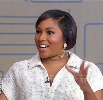 Alicia’s ivory textured mini dress on Good Morning America