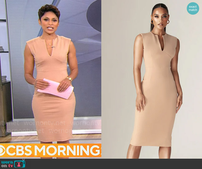 Alieva Lianna Dress in Khaki worn by Jericka Duncan on CBS Mornings