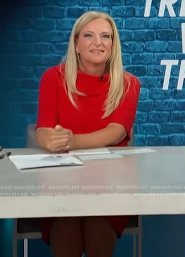 Alison Triessl’s red folded neck dress on Access Hollywood