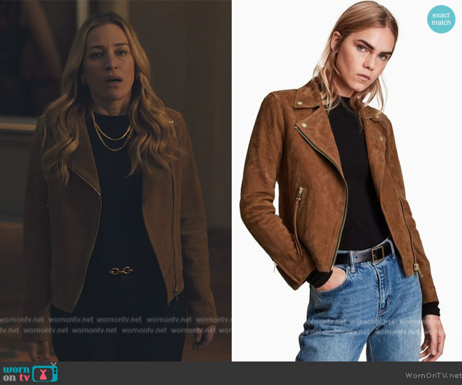 All Saints Dalby Suede Biker Jacket worn by (Piper Perabo) on Billions