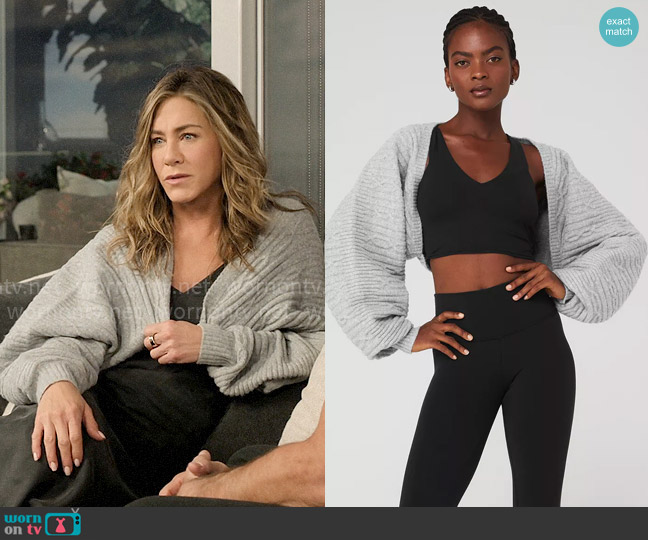 Alo Yoga Cable Knit Shawl worn by Alex Levy (Jennifer Aniston) on The Morning Show
