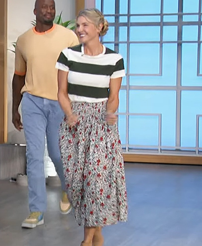 Amanda’s striped tee and floral skirt on The Talk