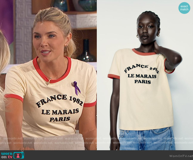 Zara Text T-Shirt worn by Amanda Kloots on The Talk