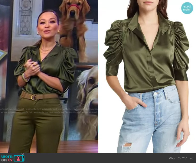 Frame Gillian Stretch Silk Blouse worn by Eva Pilgrim on Good Morning America