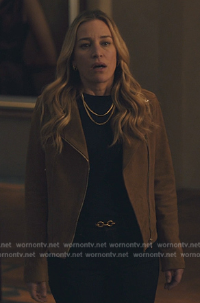 Andy’s brown suede moto jacket on Billions