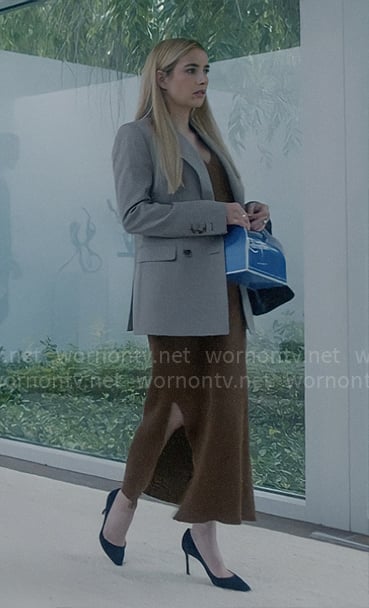 Anna’s brown knit dress and taupe blazer on American Horror Story Delicate