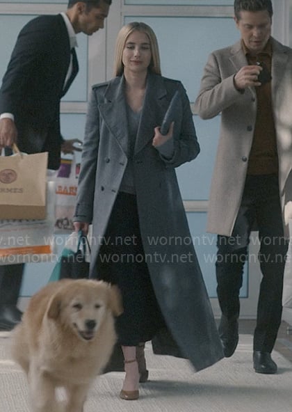 Anna’s long grey coat on American Horror Story Delicate