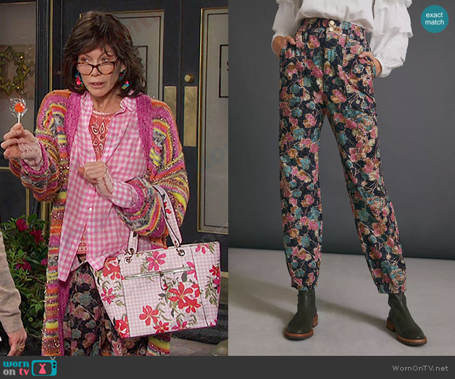 Anthropologie Anisa Floral Corduroy Joggers worn by Susan Banks (Stacy Haiduk) on Days of our Lives
