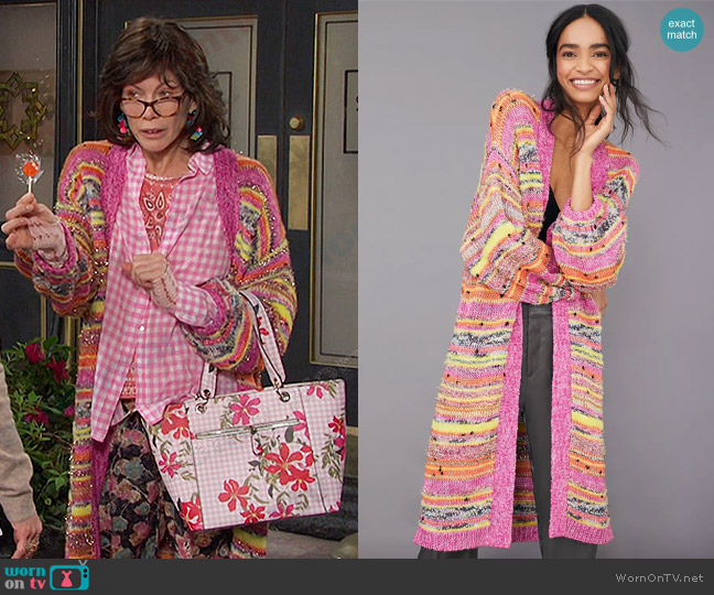 Anthropologie Juliette Space-Dyed Longline Cardigan worn by Susan Banks (Stacy Haiduk) on Days of our Lives