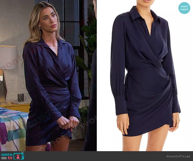 Aqua Collared Faux Wrap Dress worn by Sloan Peterson (Jessica Serfaty) on Days of our Lives