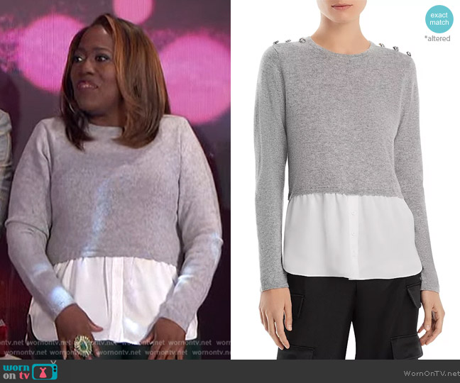Aqua Shirttail Hem Layered Look Cashmere Sweater worn by Sheryl Underwood on The Talk