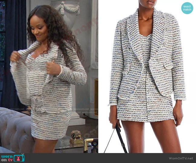 Aqua Tweed Bustier Top worn by Chanel Dupree (Raven Bowens) on Days of our Lives