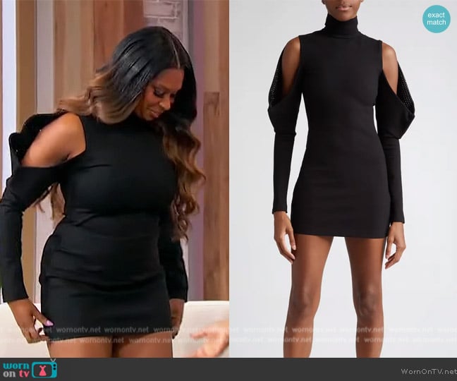 Area Crystal Cold Shoulder Long Sleeve Minidress worn by Jennifer Williams on Sherri