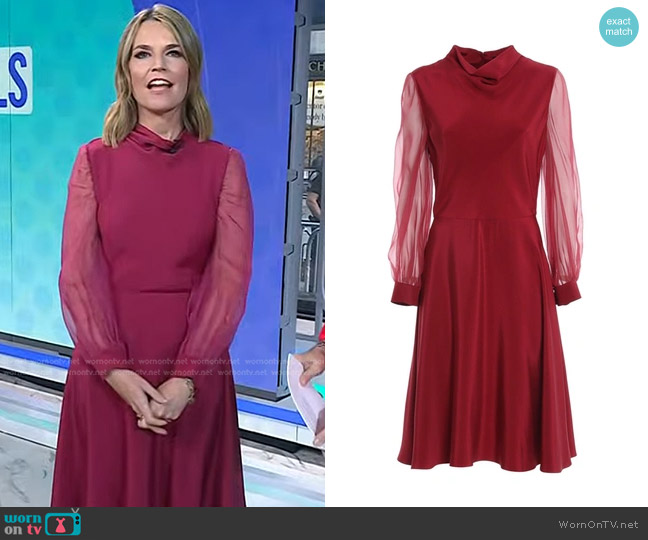 Giorgio Armani Organza-sleeved Flared Mini Dress in Red worn by Savannah Guthrie on Today