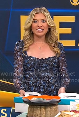 Ashley Bellman’s blue floral dress on CBS Mornings