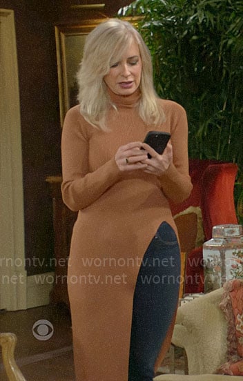 Ashley’s long turtleneck with high slit on The Young and the Restless