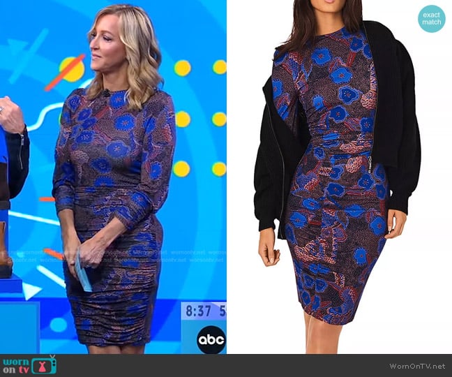 Ba&Sh Jessi Printed Bodycon Dress in Bleu worn by Lara Spencer on Good Morning America