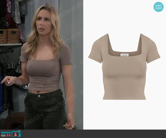 Babaton Contour Squareneck Shortsleeve T-Shirt in Turner Taupe worn by Josslyn Jacks (Eden McCoy) on General Hospital