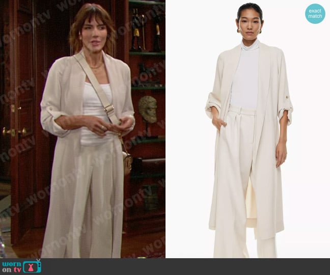 Babaton New Kahlo Robe in Matte Pearl worn by Taylor Hayes (Krista Allen) on The Bold and the Beautiful