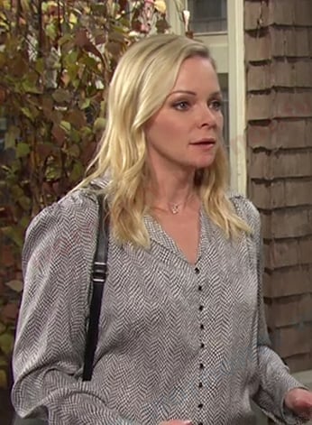 Belle’s grey print blouse on Days of our Lives