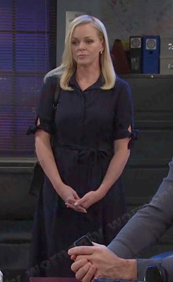 Belle’s navy tie sleeve shirtdress on Days of our Lives