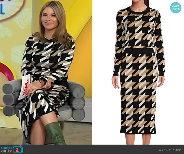 Boss Furkina Houndstooth Jacquard Crewneck Sweater worn by Jenna Bush Hager on Today