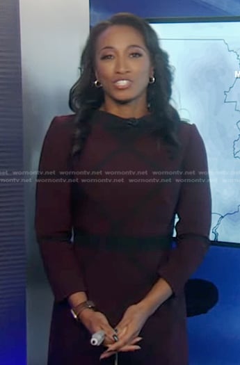 Brittany’s burgundy windowpane check dress on Good Morning America