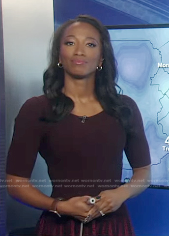Brittany’s burgundy lurex pleated dress on Good Morning America