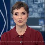 Catherine Herridge’s burgundy ribbed knit polo dress on CBS Evening News