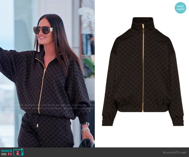 Celine Triomphe Tracksuit Jacket in jersey worn by Lisa Barlow on The Real Housewives of Salt Lake City