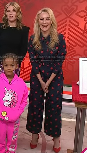 Chassie’s navy and red polka dot jumpsuit on Today