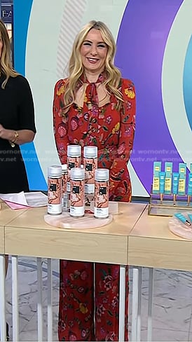 Chassie Post’s red floral tie neck jumpsuit on Today