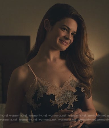 Chelz’s navy lace trim chemise on Billions